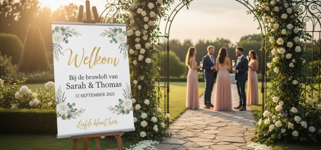 Welkomstbord Het gebruik van bloemen en natuurlijke elementen op receptie welkomstborden