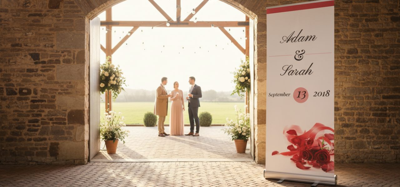 Materialen, formaten en afwerking voor je rollup trouwbanner