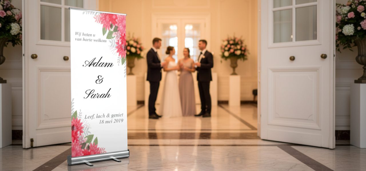 Huwelijk banner maken als opvallend welkomstbord