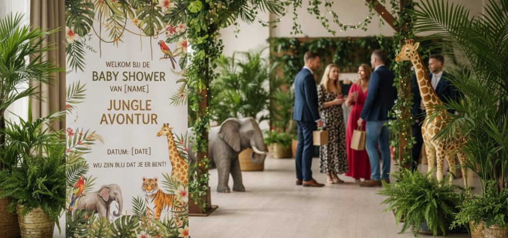 ideeen-voor-een-jungle-thema-1-761 Welkomstbord Ideeën voor een jungle-thema babyshower inclusief decoraties en activiteiten.