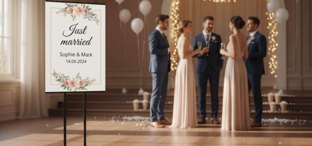 just-married-versiering-kies-voor-1-548 Welkomstbord Kies voor de leukste just married versiering. Deze versiering is verkrijgbaar in allerlei soorten en maten. Wij leggen het jou graag uit!