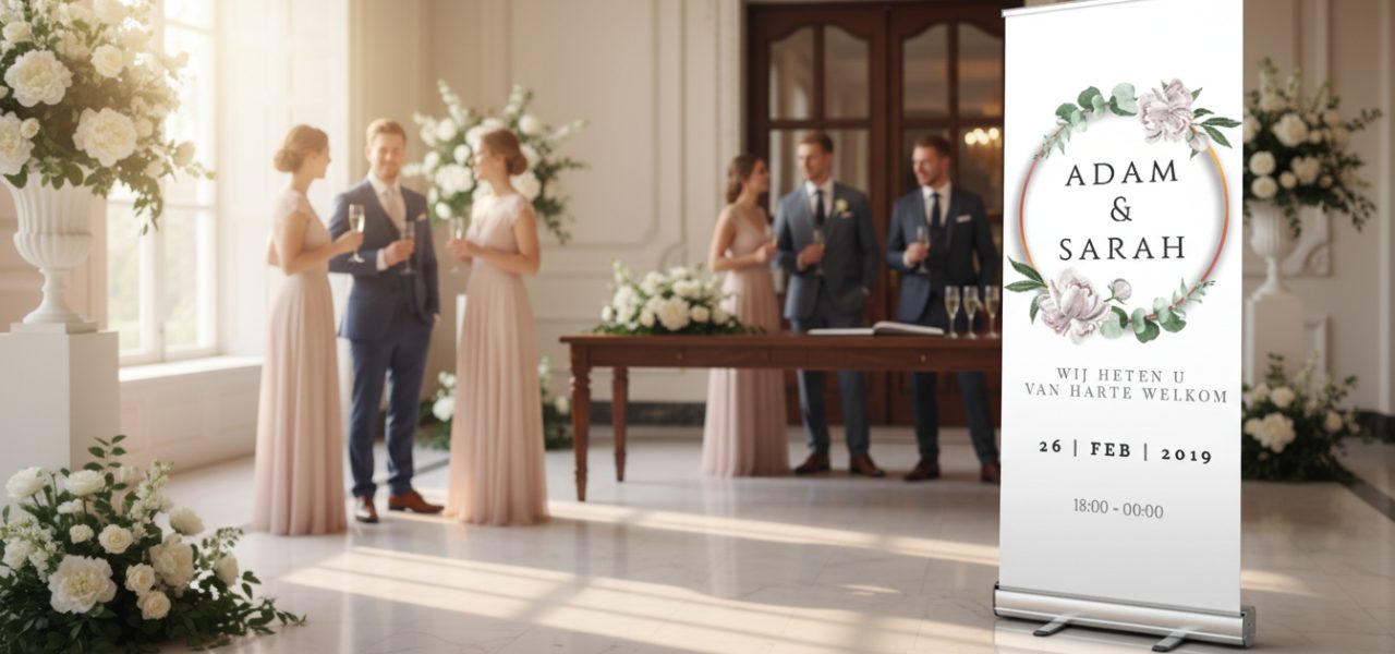 Premium welkomstbord huwelijk als rollup banner