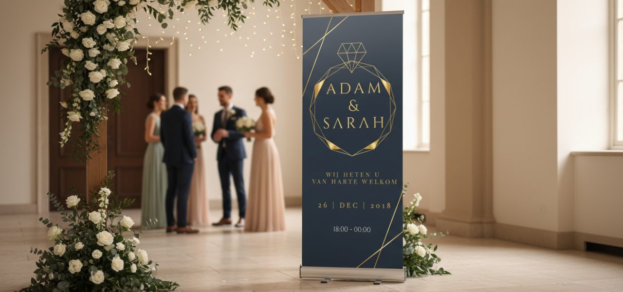 Rollup banner bruiloft bestellen met Trouwbanners