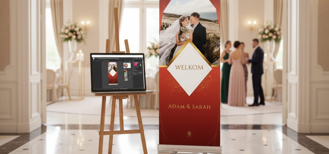 Rollup banner bruiloft eigen ontwerp Ontwerpen in de online editor met kleurzekere workflow