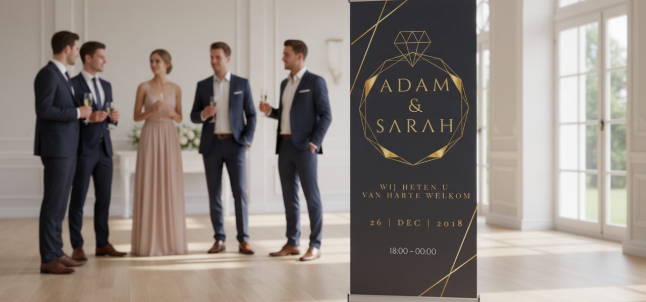 Rollup banner bruiloft groot formaat Materialen, druktechniek en kleurbeheer voor haarscherpe trouwbanners