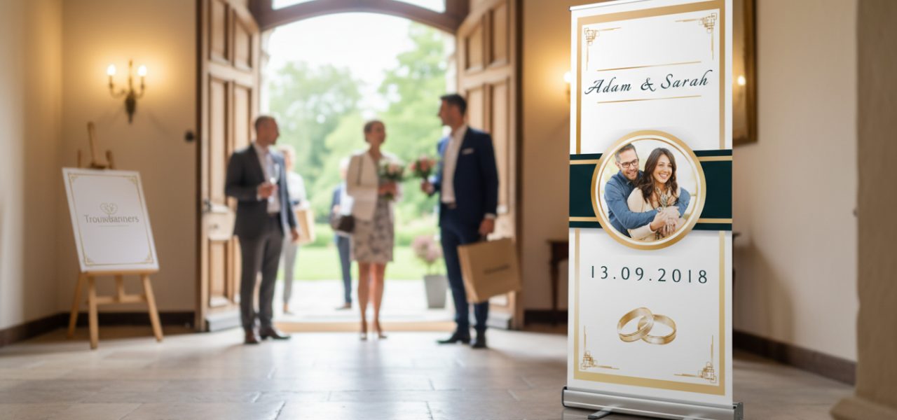 Wat is een rollup banner bruiloft met foto