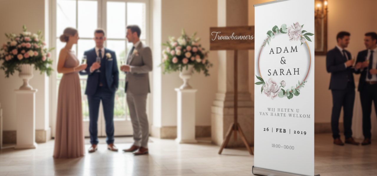 Rollup banner bruiloft online editor Materialen formaten en afwerking voor jouw trouwbanner