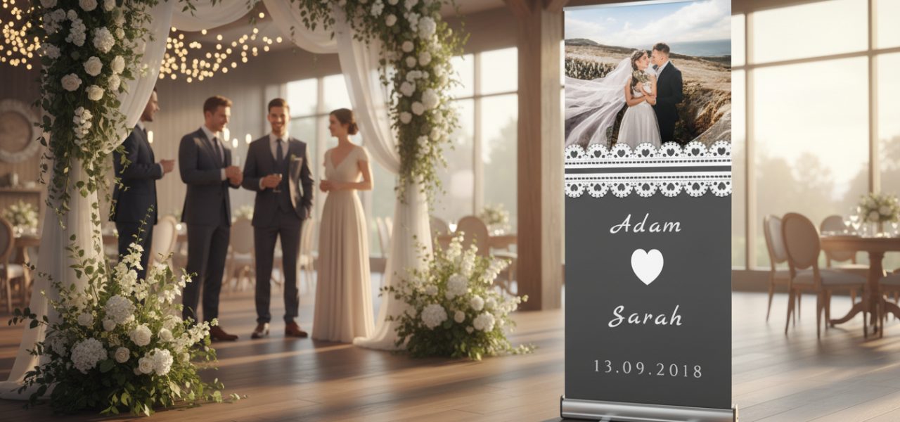 Staande banner bruiloft Materialen en printtechniek voor een duurzame trouwbanner