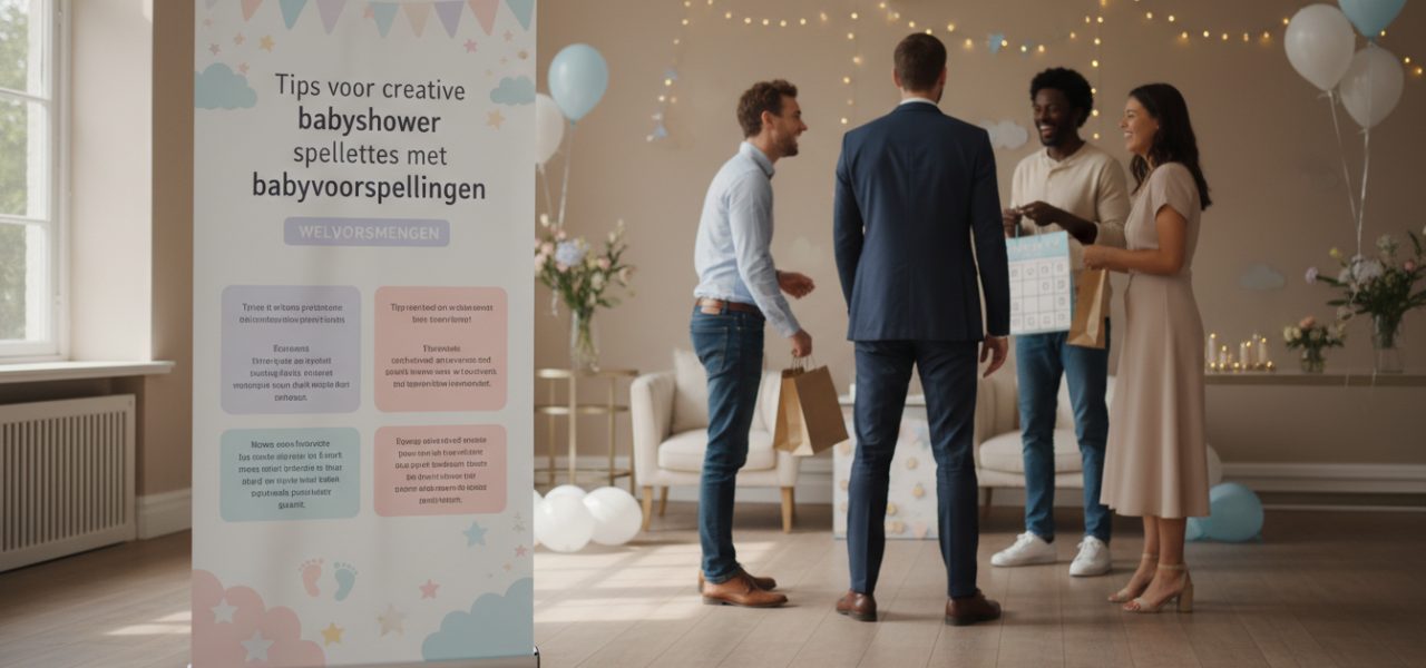 Welkomstbord Tips voor creatieve babyshower spelletjes met babyvoorspellingen.