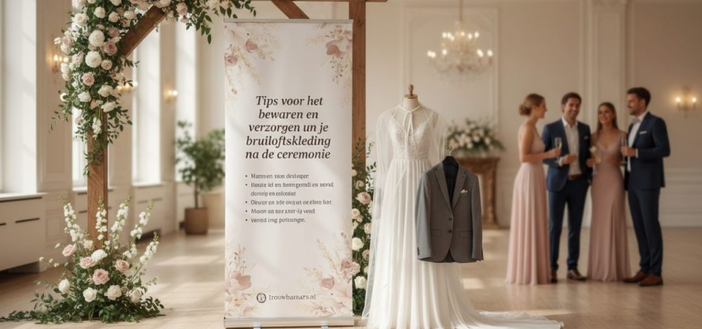 tips-voor-het-bewaren-en-1-834 Welkomstbord Tips voor het bewaren en verzorgen van je bruiloftskleding na de ceremonie.
