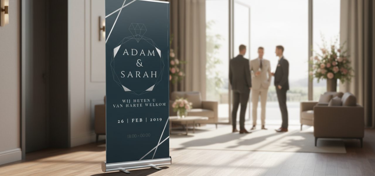 Trouwbord kopen Trouwbord kopen als rollup banner voor je bruiloft
