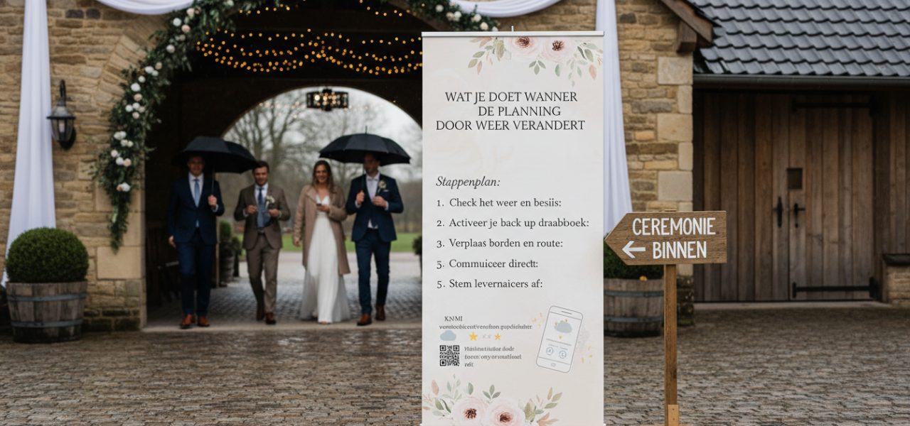 Wat je doet wanneer de planning door weer verandert. Stappenplan voor wanneer de planning door weer verandert op je trouwdag
