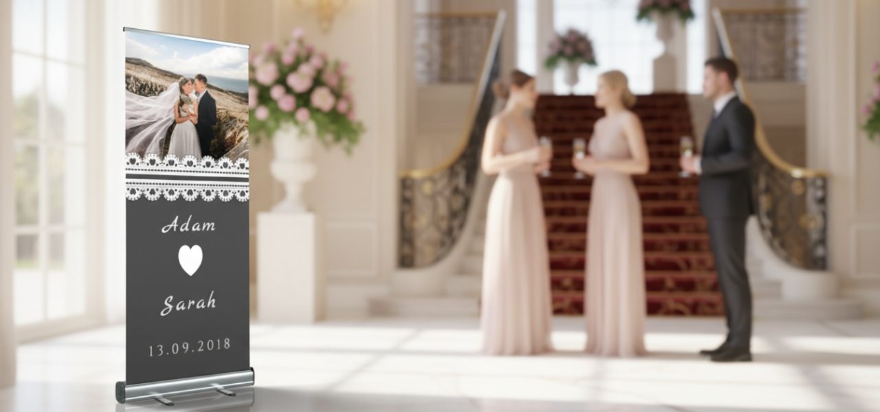 Welkomstbanner bruiloft eigen ontwerp Welkomstbanner bruiloft eigen ontwerp in rollup vorm