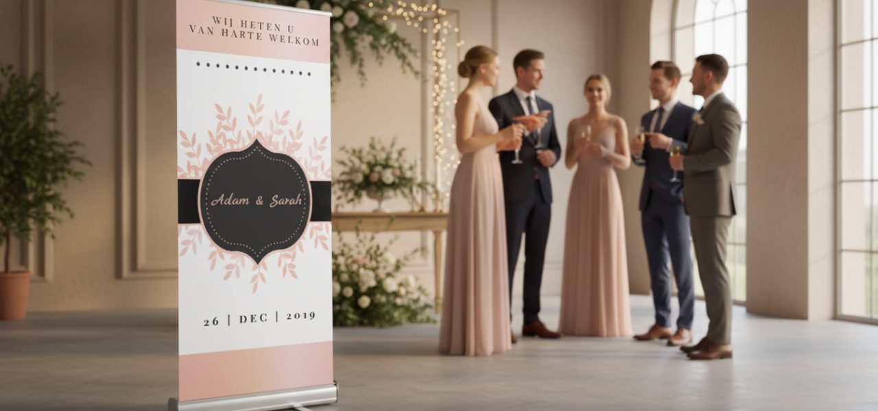 Welkomstbanner bruiloft maken Materialen formaten en drukkwaliteit