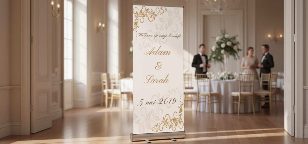 Welkomstbanner bruiloft Materialen formaten en afwerking voor jouw bruiloft banner