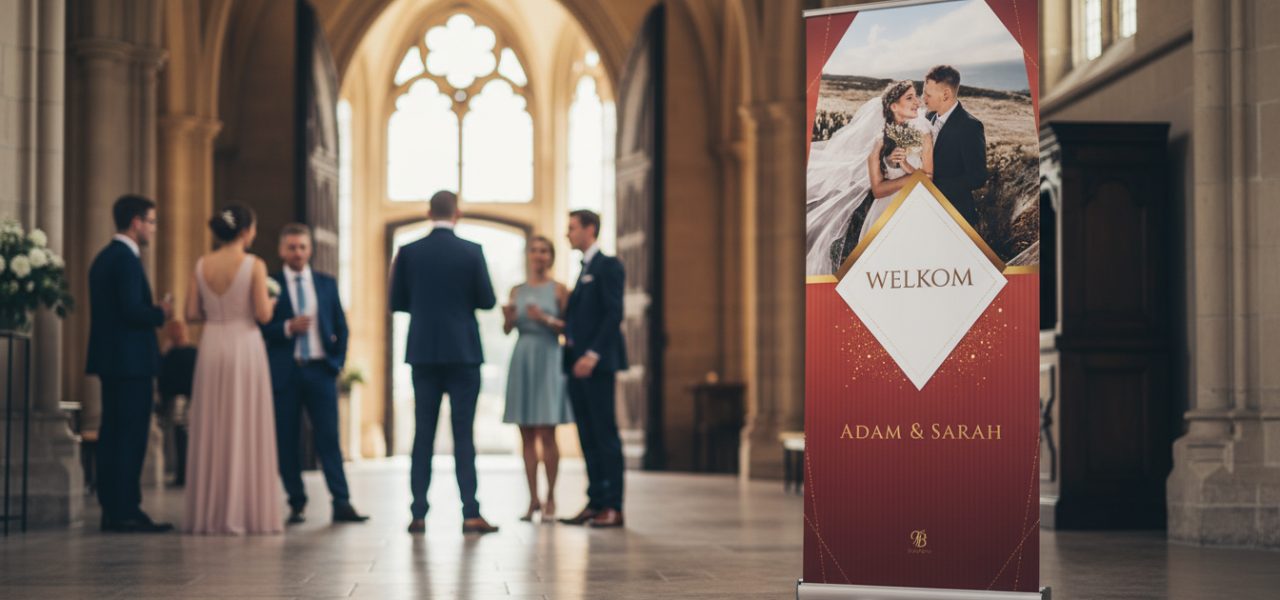 Welkomstbord bruiloft Arnhem Welkomstbord bruiloft Arnhem in rollup banner vorm