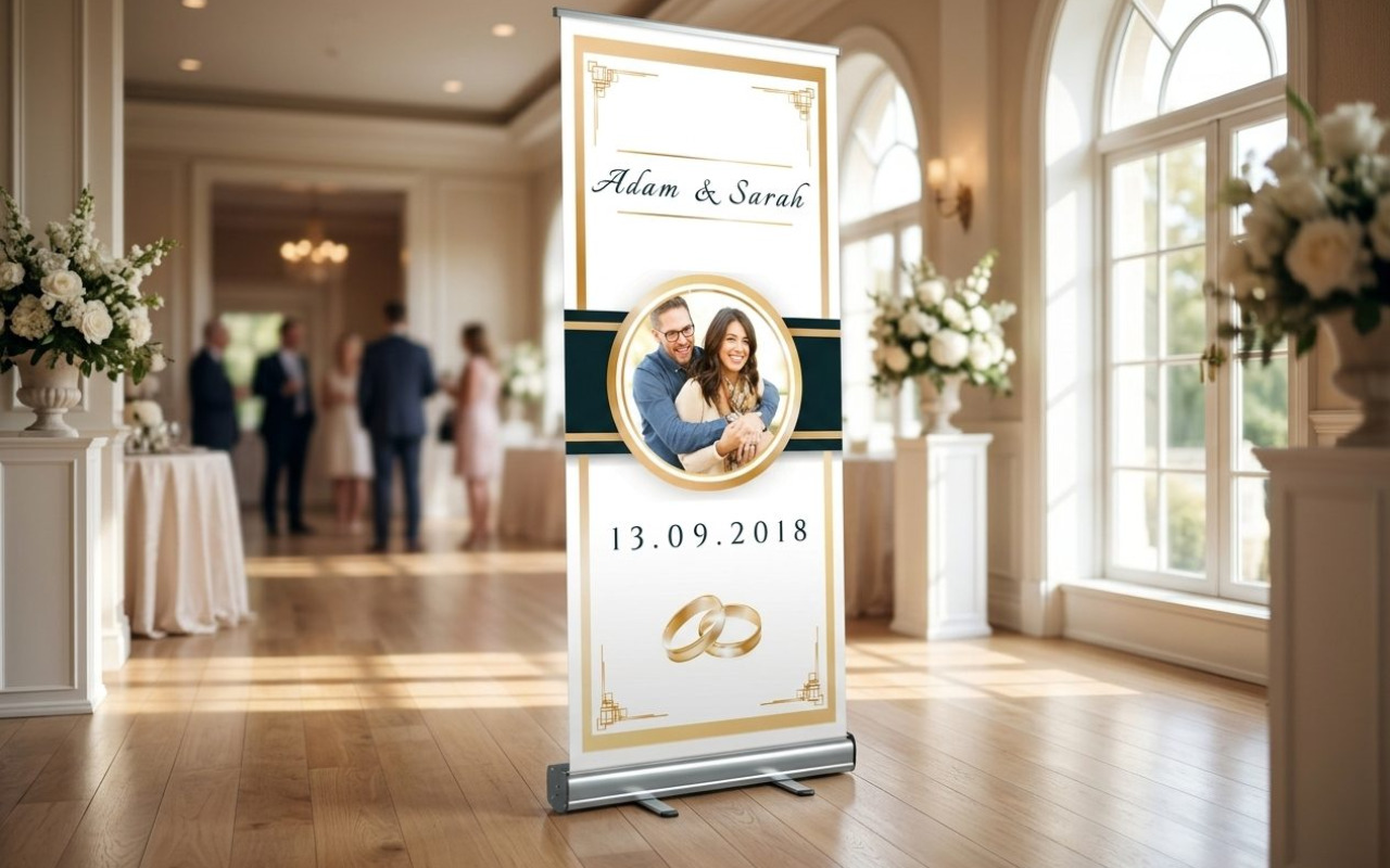 Bruiloftsbord maken Bruiloftsbord maken bij Trouwbanners is simpel. Wij ontwerpen jouw welkomstbord als roll up banner, afgestemd op stijl en thema, met het juiste formaat voor bruidsparen en gasten. Je kiest ontwerp, lettertype, kleur, foto, datum, namen en locatie via een template of volledige personalisatie. Ons drukwerk en afwerking op sterk materiaal…