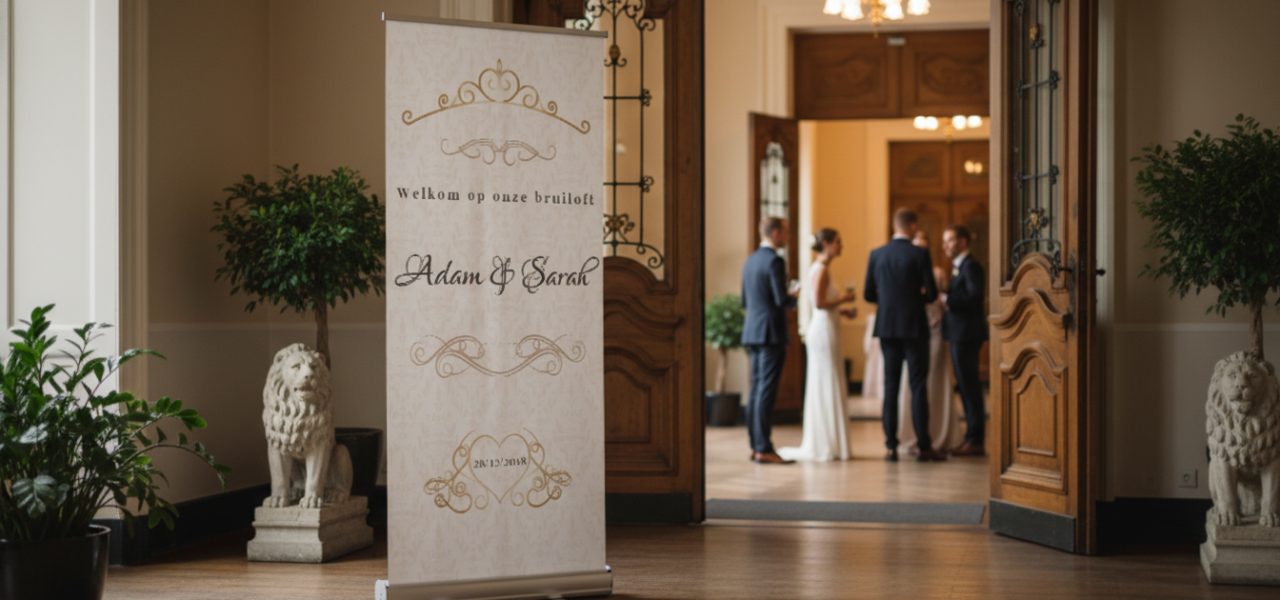 Welkomstbord bruiloft Groningen Welkomstbord bruiloft Groningen in rollup banner vorm