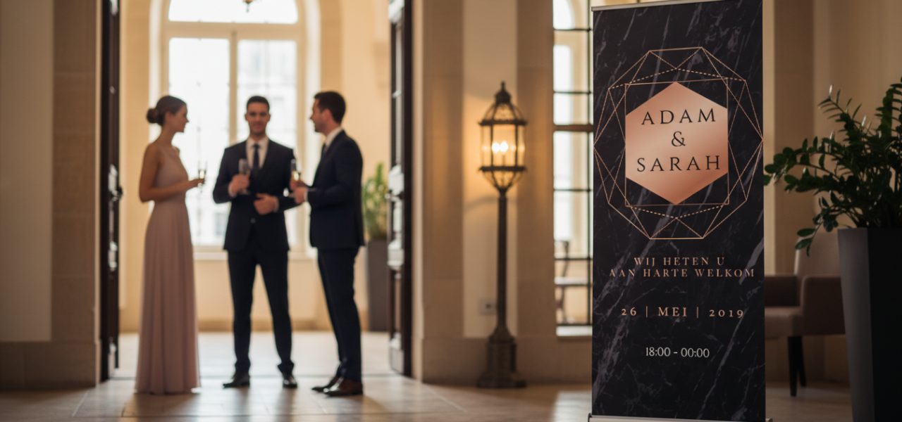 Welkomstbord bruiloft Maastricht als roll up banner