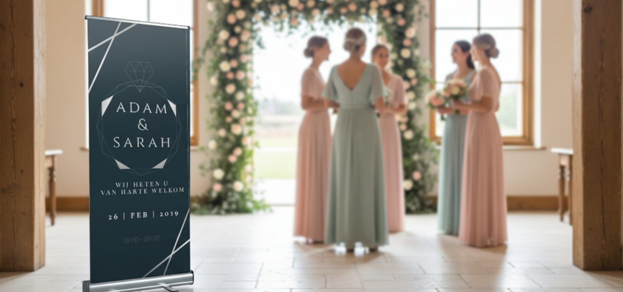 Welkomstbord bruiloft pastel Wat is een welkomstbord bruiloft pastel in rollup banner vorm