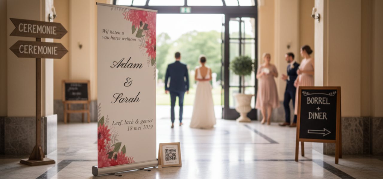 Welkomstbord bruiloft route Wat is een welkomstbord bruiloft route als rollup banner