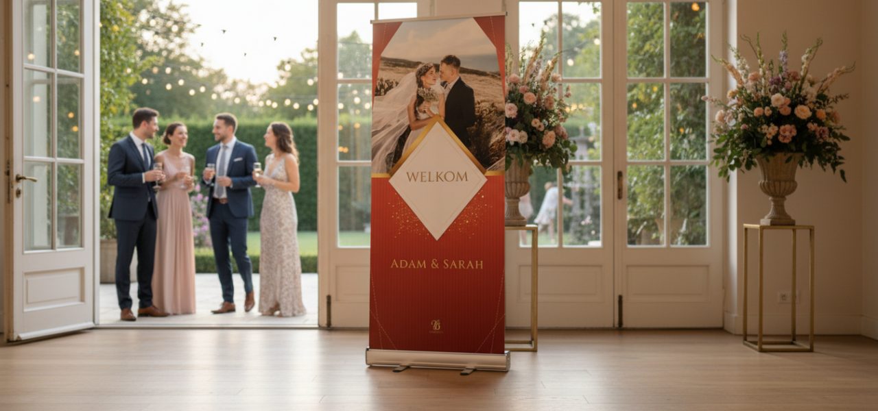 Welkomstbord bruiloft spoed Wat is een welkomstbord bruiloft spoed in rollup banner vorm