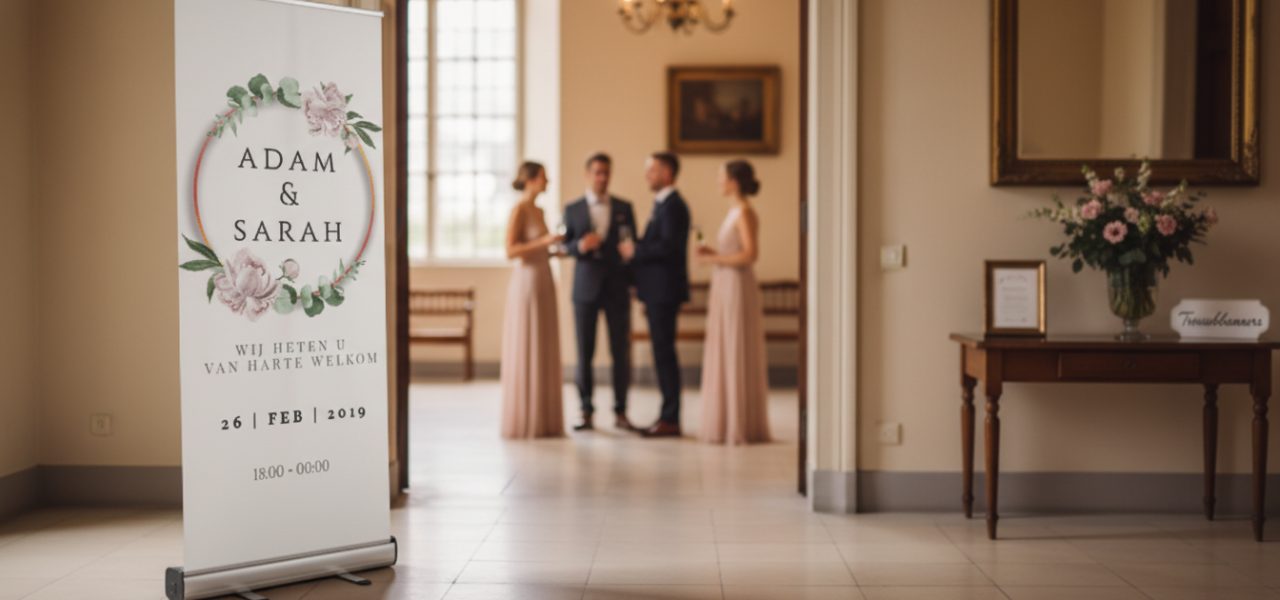 Welkomstbord bruiloft Utrecht Welkomstbord bruiloft Utrecht in rollup banner vorm