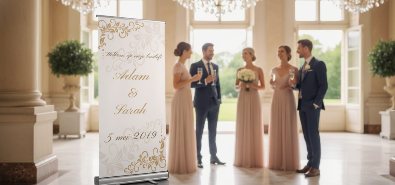 Rollup systeem voor een wit goud welkomstbord
