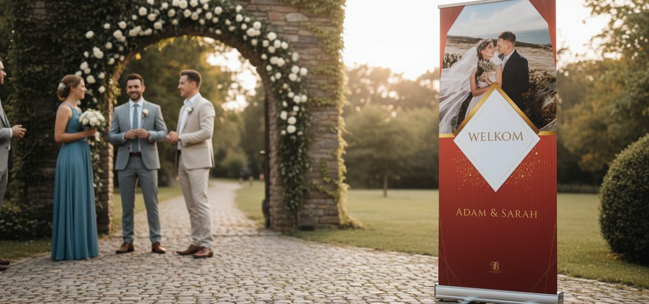 Wat is een welkomstbord buiten huwelijk in rollup vorm