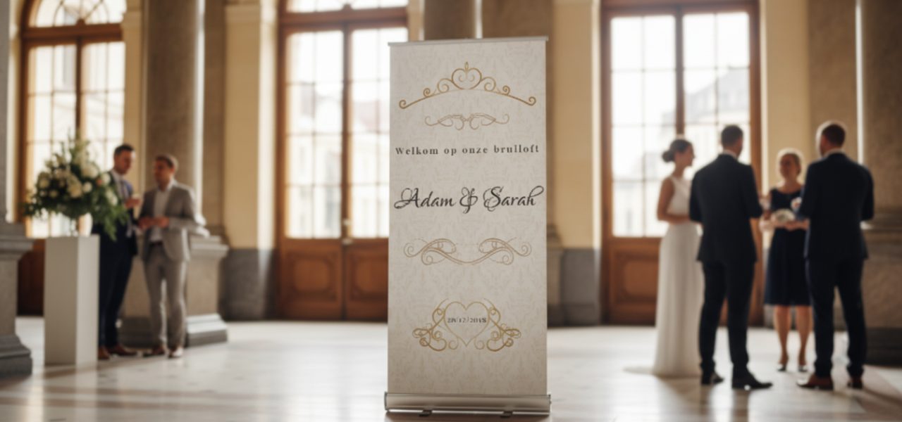 Welkomstbord huwelijk België als rollup banner