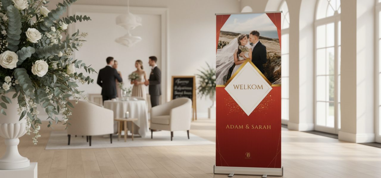 Welkomstbord huwelijk eucalyptus Wat is een welkomstbord huwelijk eucalyptus in roll up banner vorm