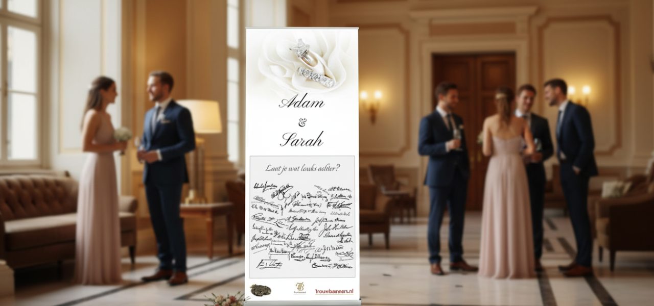 Welkomstbord huwelijk Gent als opvallende rollup banner