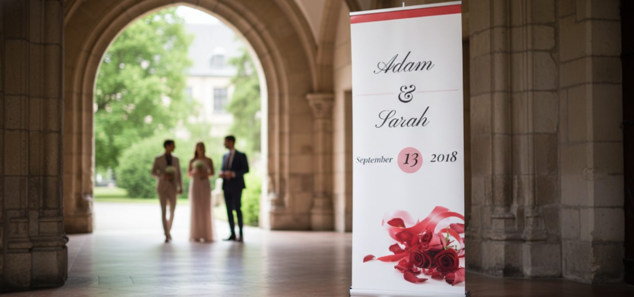 Welkomstbord huwelijk Hasselt in rollup banner vorm