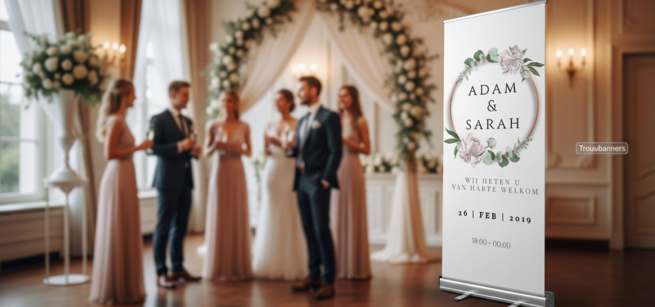 Wat is een welkomstbord huwelijk Leuven als rollup banner