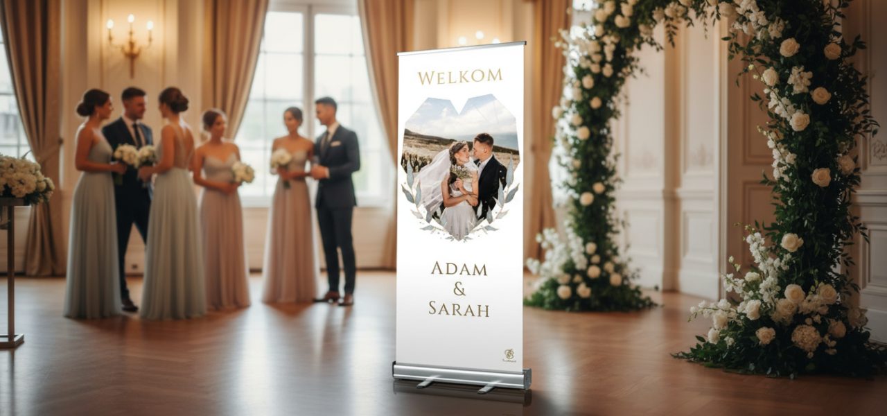 Welkomstbord huwelijk online maken in rollup banner