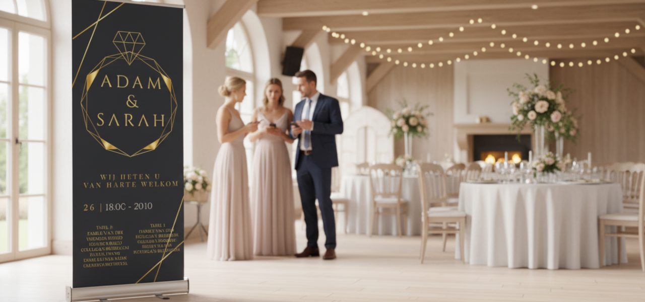 Wat is een welkomstbord huwelijk tafelschikking in rollup