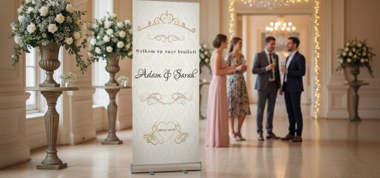 Welkomstbord huwelijk template kiezen voor jouw rollup banner