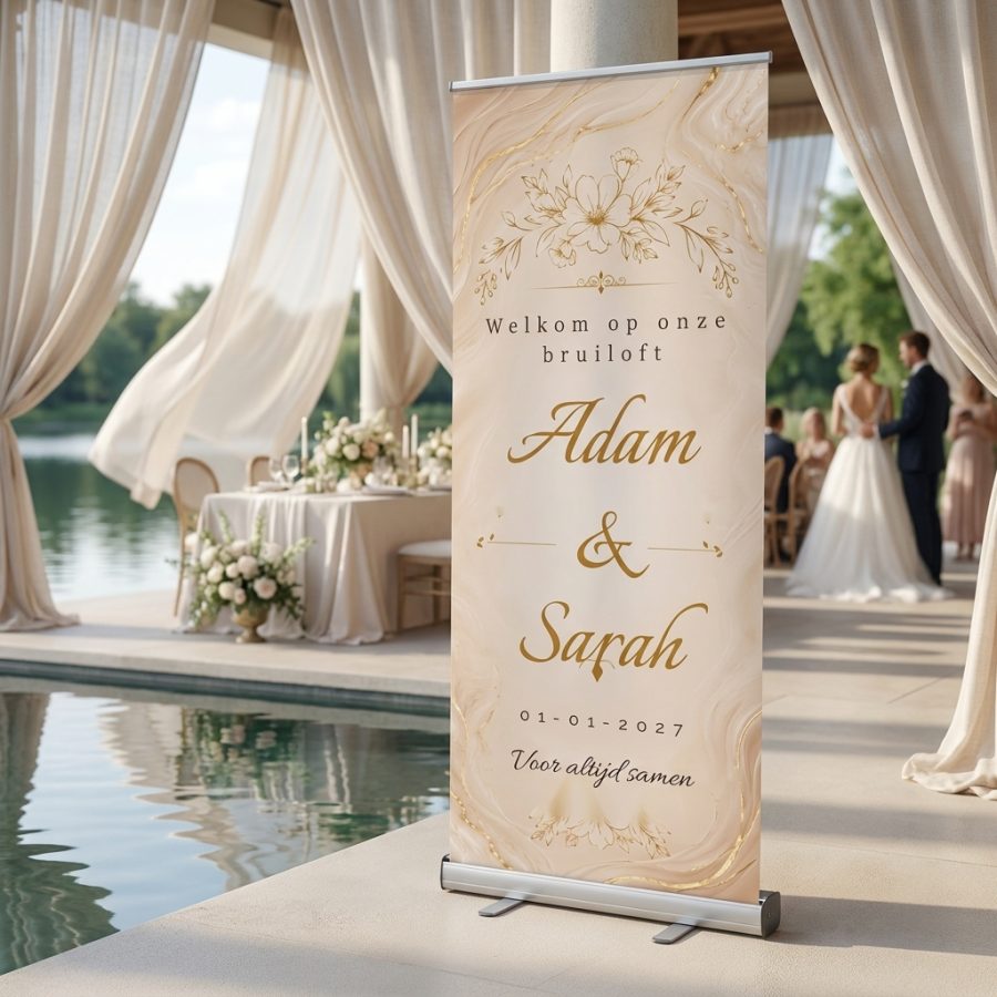 Champagne Marble Floral Champagne Marble Floral Welkomstbord Bruiloft met Luxe champagne marmer welkomstbord voor jullie bruiloft met gouden details, bloemen, namen en datum. Een elegant bij een ceremonie of ontvangst voor een bruiloft