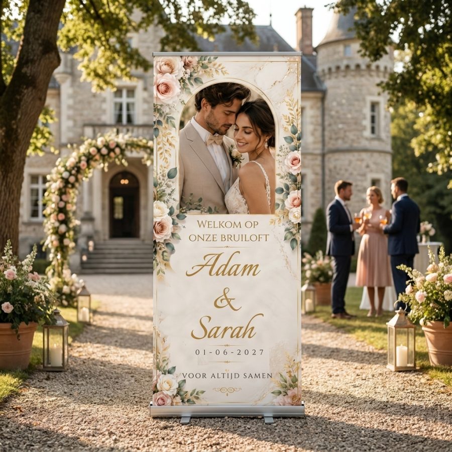 Olive – Trouwbanner (picture) welkomstbord welkomstbord bruiloft - sfeerfoto ontvangstruimte